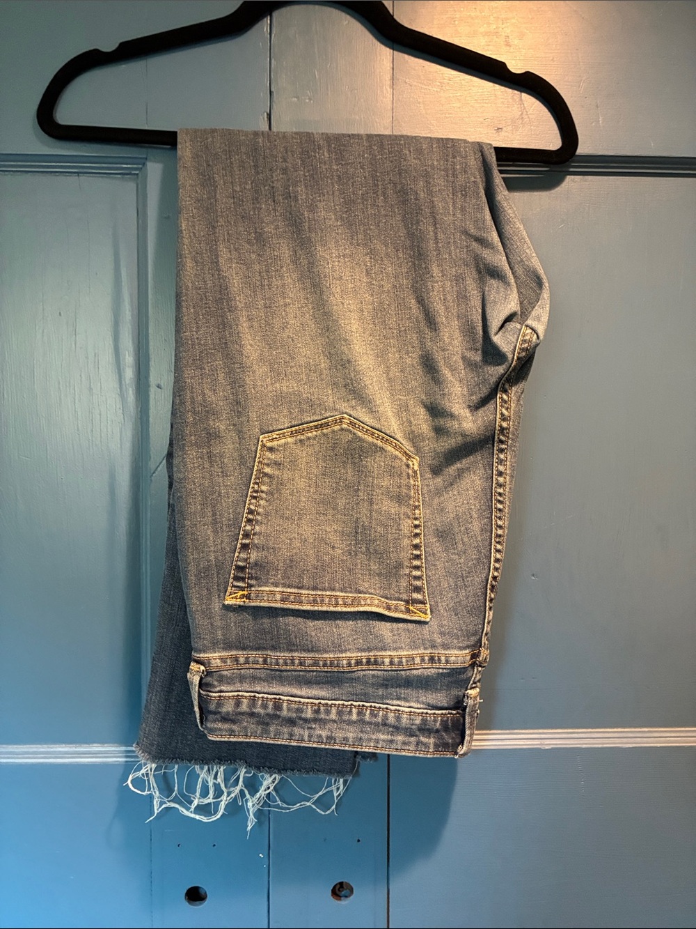 a.n.a Light Blue Straight Leg Jeans with Frayed Hem
